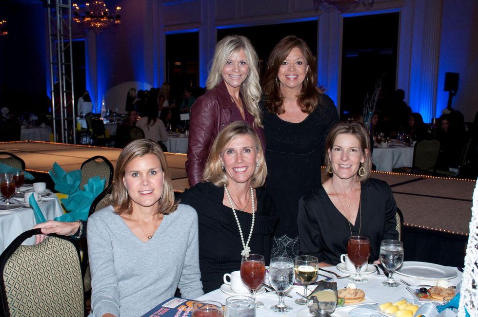 Carrie Harper, from left, Jenni Bredthauer, Cindy Stein, Vikki Osso and Mary Jo Wimberly at the Spring Branch Education Foundation luncheon November 2014