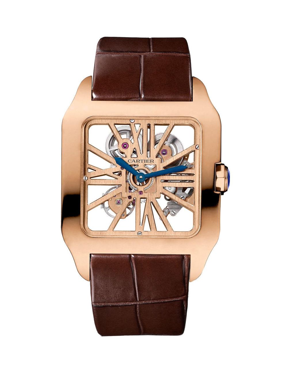 Cartier watch, Santos-Dumont Skeleton pink gold watch