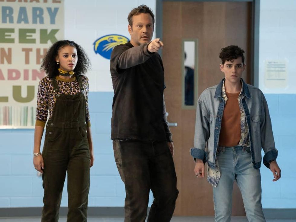 Celeste O'Connor, Vince Vaughn, and Misha Osherovich in Freaky