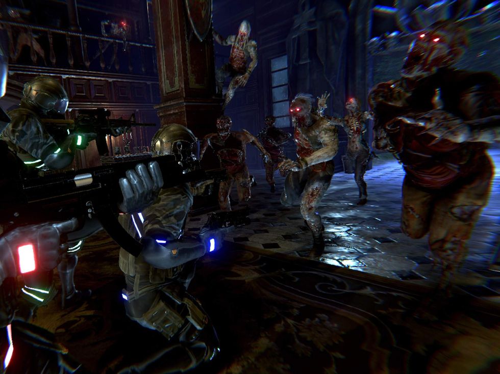 CGI zombies swarm against marines in a VR video game