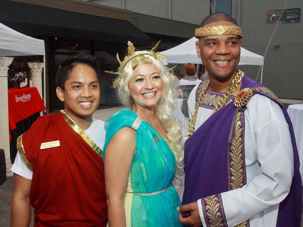 Chairs Justin Concepcion, from left, Cindy Rodriguez and Leslie Jackson at toga party at Craft Salon benefiting Bering Omega