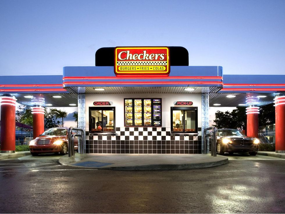 Checkers and Rally's Long Island people waiting in line for drive-through to open