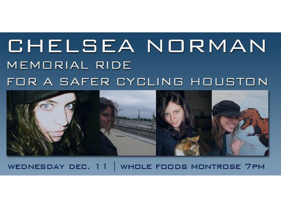 Chelsea Norman memorial bike ride poster December 2013 WITHOUT RIBBON