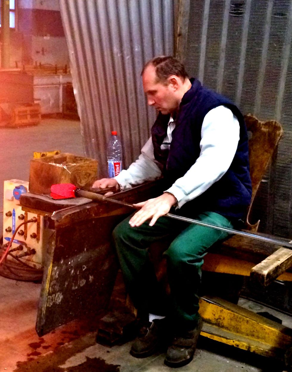 Cherri Carbonara Baccarat factory tour April 2015 A Baccarat artisan shapes molten glass to create one of its trademark pieces