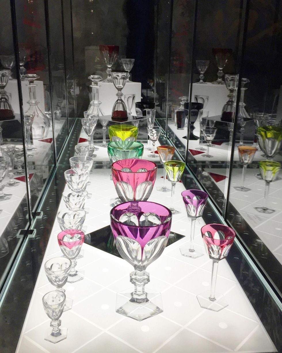 Cherri Carbonara Baccarat factory tour April 2015 Displays of historic Baccarat crystal pieces at Maison Baccarat