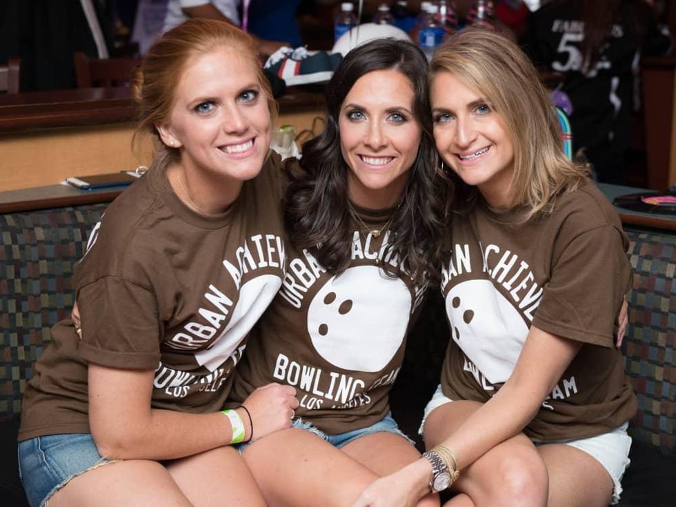 Chester Pitts bowling event Amber Hartland, Hannah McNair, Sarah Hartland