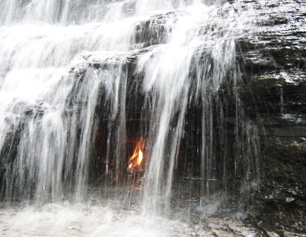 Chestnut Ridge Park waterfall and flame