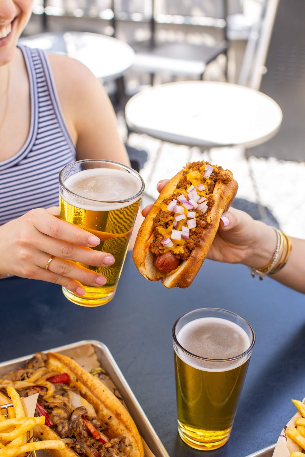 Chili dogs and beer from Traveler's Cart