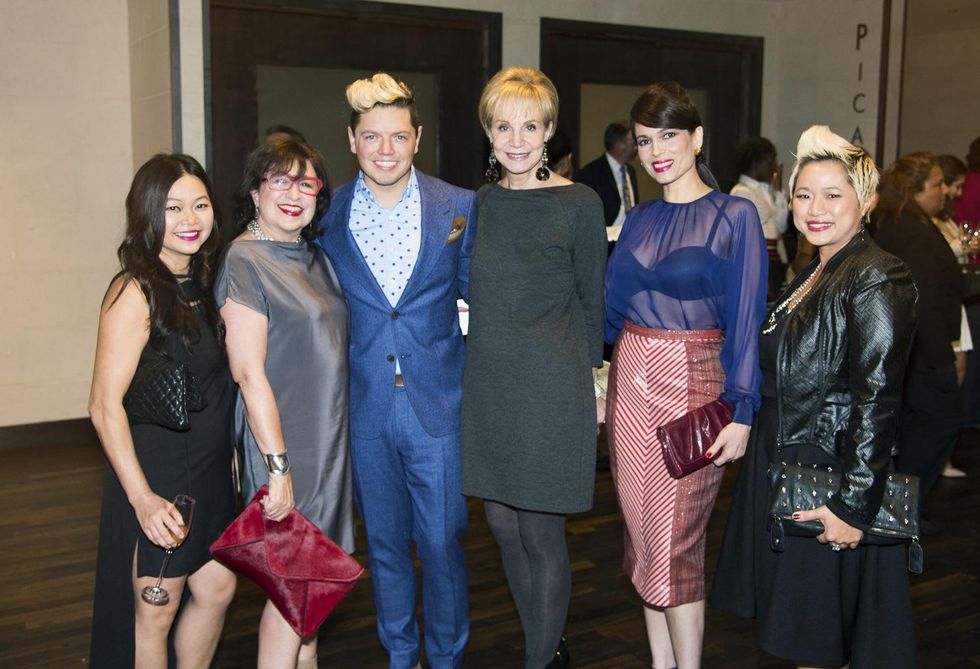 Chloe Dao, from left, Roz Pactor, David Peck, Leisa Holland Nelson, Karina Barbieri and Sydney Dao at the David Peck runway show September 2014