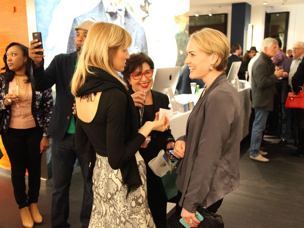 Chris Goins, from left, Roz Pactor and Julie Rhodes O'Neal at the Suitsupply Houston grand opening party December 2013