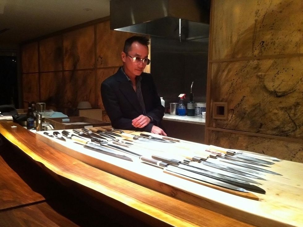Chris of MF Sushi with knives