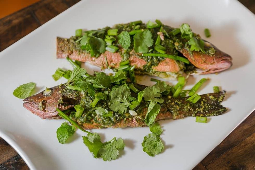 Chris Shepherd cookbook party pesto fish