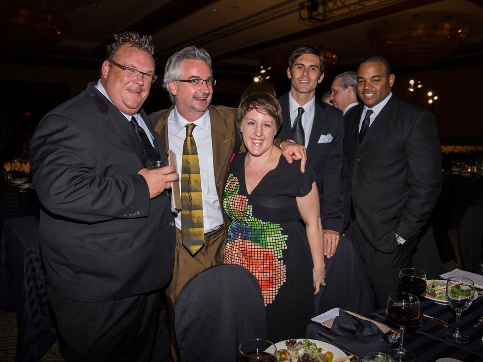 Chris Shepherd, from left, Brad Moore, Ceci Norman, Paul Petronella and Mike Criss at the Rice Design Alliance Gala November 2013