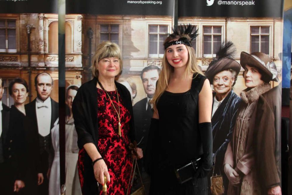 Christine and Kaitlyn Cargol, first place costume contest winners at the noon screening of the Downton Abbey season 6 premiere in The Woodlands