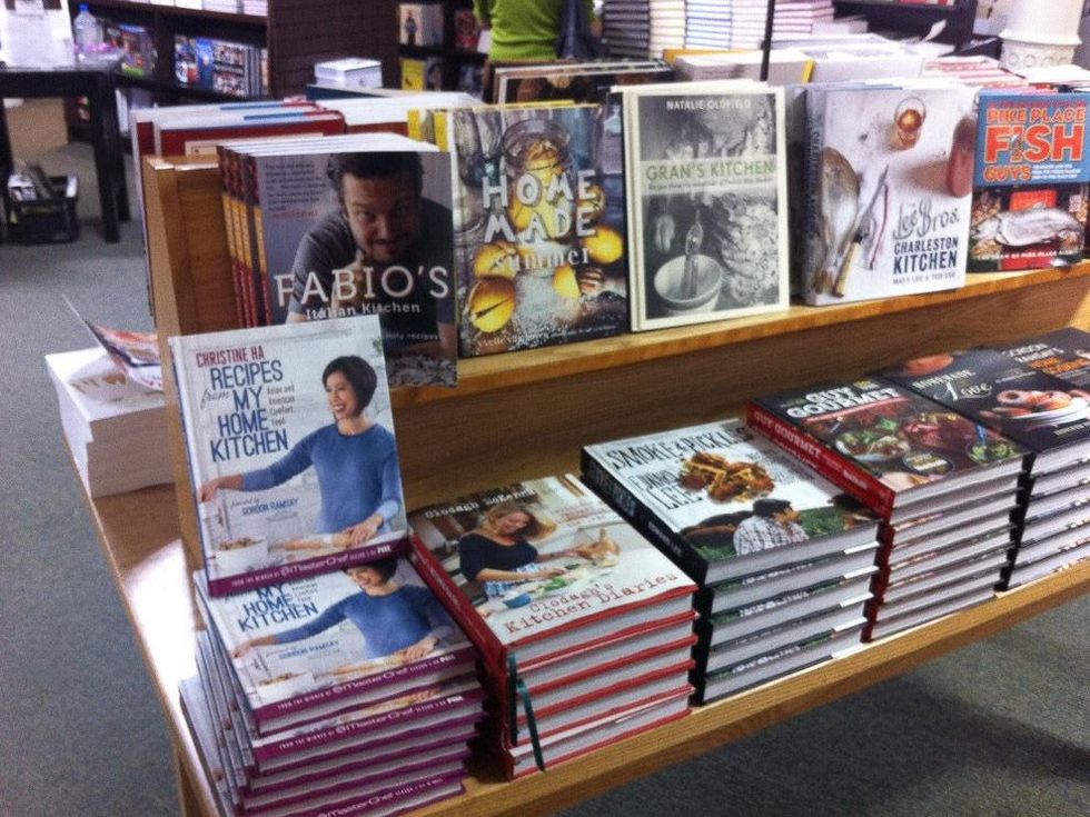 Christine Ha Brazos Bookstore cookbook on stand