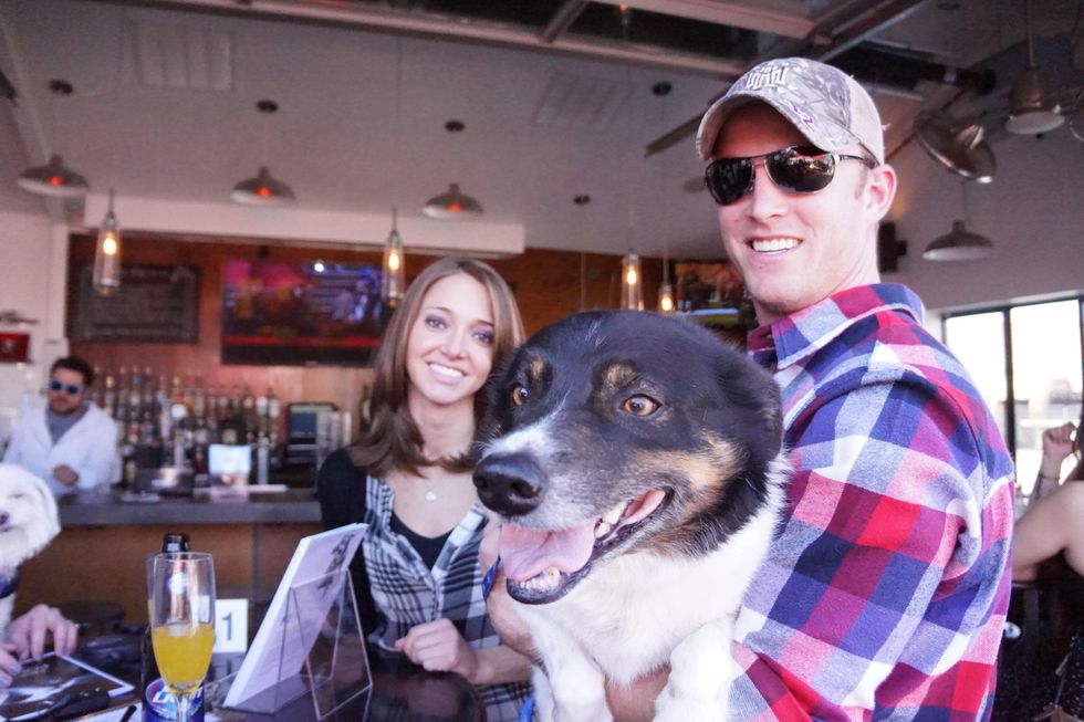 Christine McKinnon, from left Jeremy Hunt and Howdy at Friends for Life Texans TAILgate party November 2013