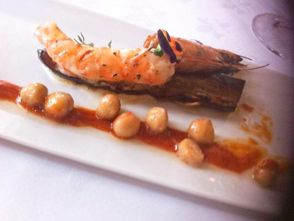 Cinq Restaurant, shrimp, eggplant, hazelnuts
