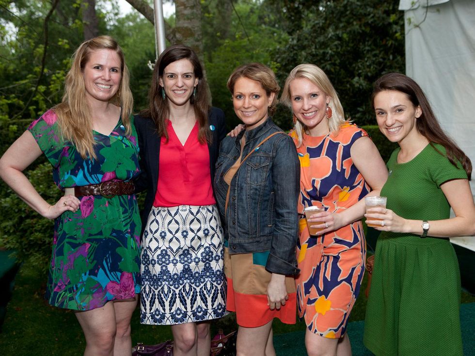 Claire Peters, from left, Laura Prus, Samantha Walter, Cathleen Fishel and Kelsey Walker at Bayou Bend's Bubbly on the Bend April 2014