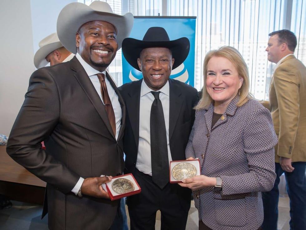 Clarence Miller, Mayor Sylvester Turner, state Senator Sylvia Garcia at Mayor's Rodeo Kickoff Breakfast