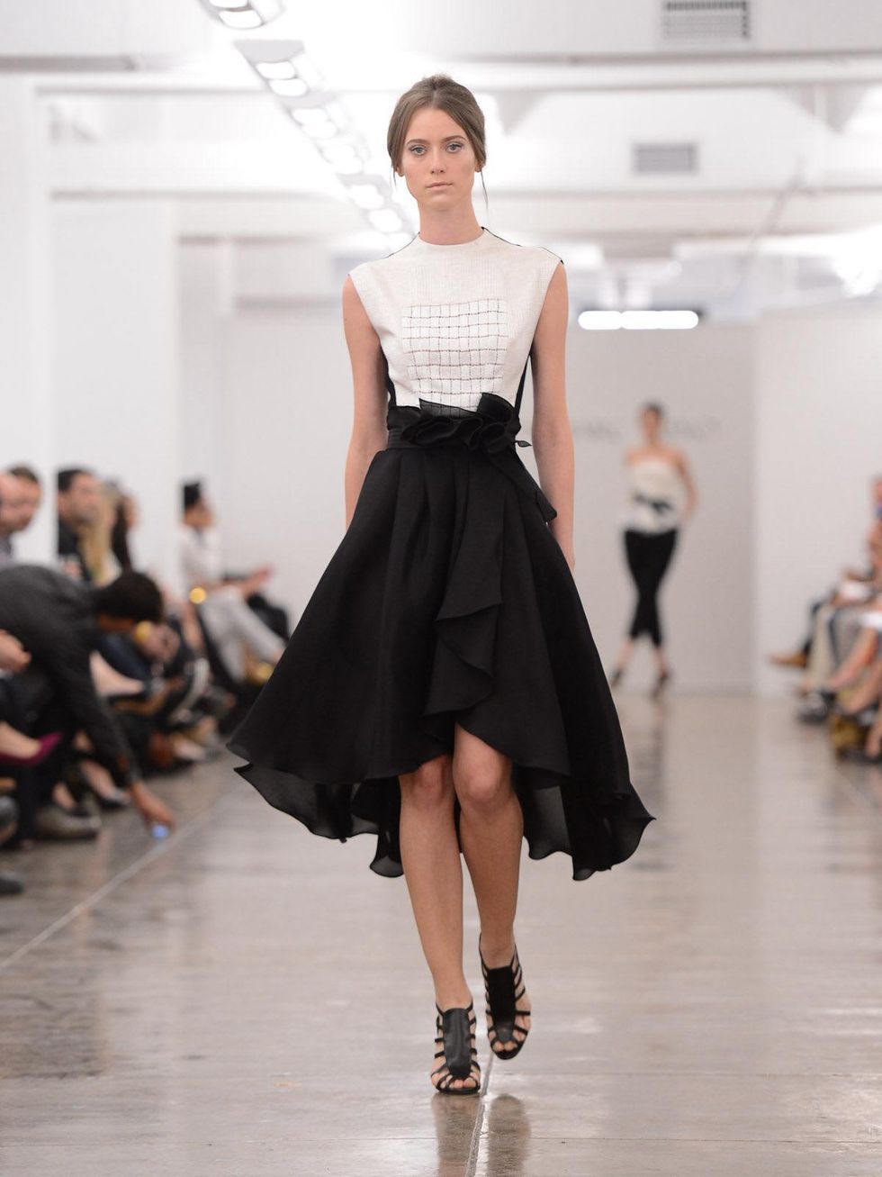 Clifford, Fashion Week spring 2013, Carmen Marc Valvo, black skirt with white blouse