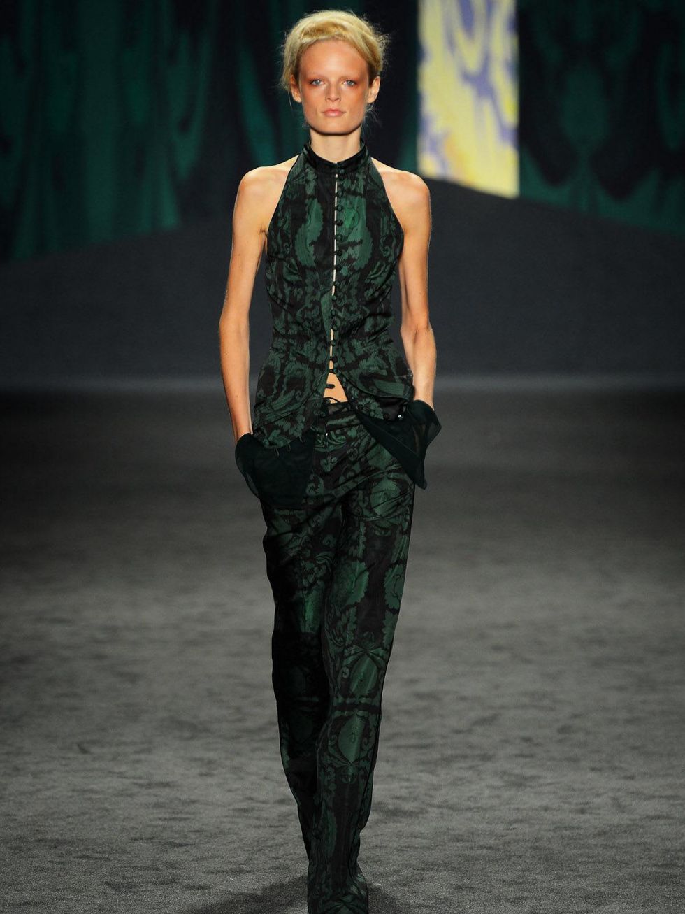Clifford, Fashion Week spring 2013, Tuesday, Sept. 11, 2012, Vera Wang, green-black pantsuit