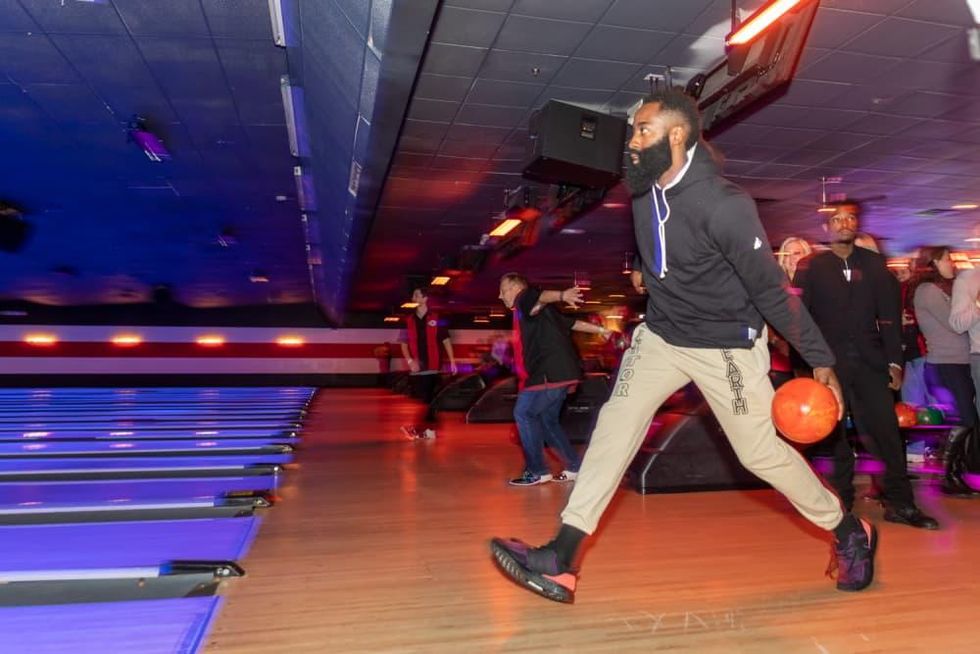 Clint Capela bowling bash 2019 James Harden bowling