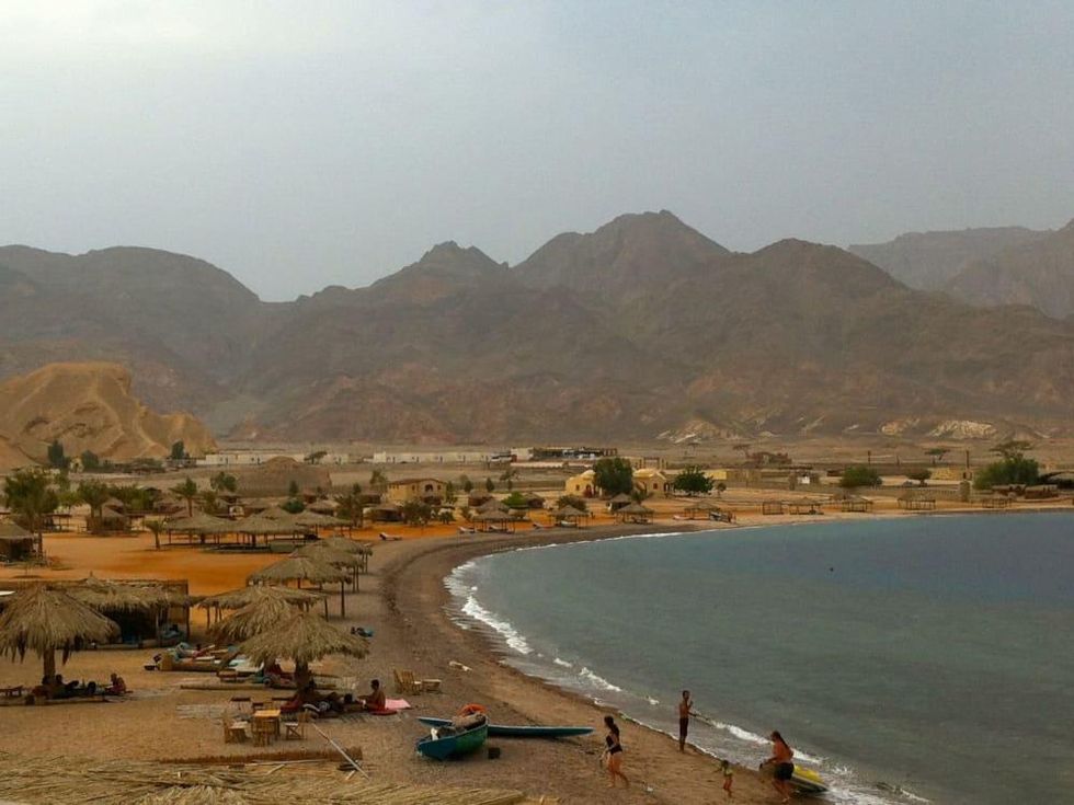 Coastal view from the top of the bluff known as Ras Shitan, or Devil\u2019s Head at Sinai Egypt