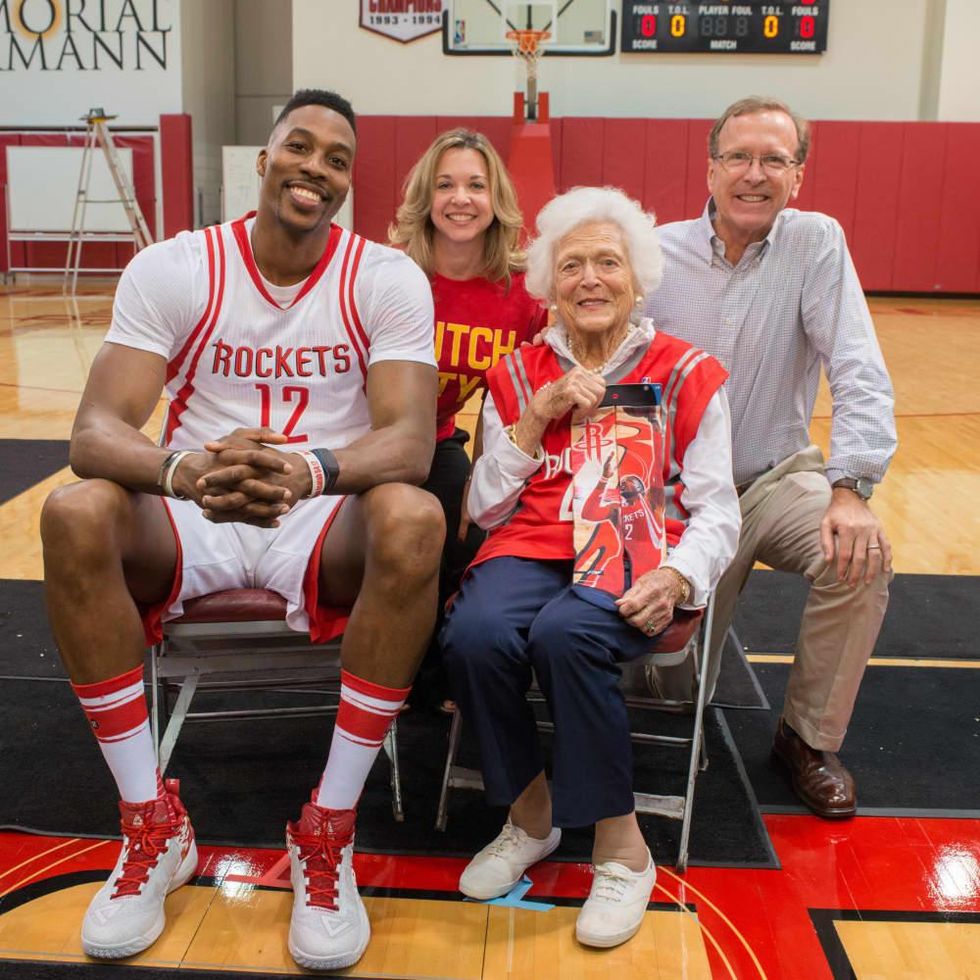 Connect4Literacy photo shoot, Feb. 2016, Barbara Bush, Dwight Howard, Julie Backer Finck, Neil Bush