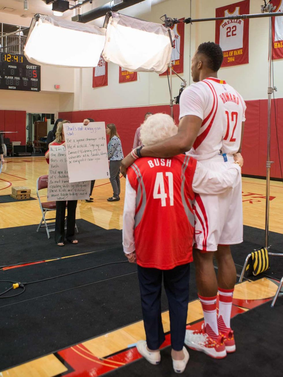 Connect4Literacy photo shoot, Feb. 2016, Barbara Bush, Dwight Howard