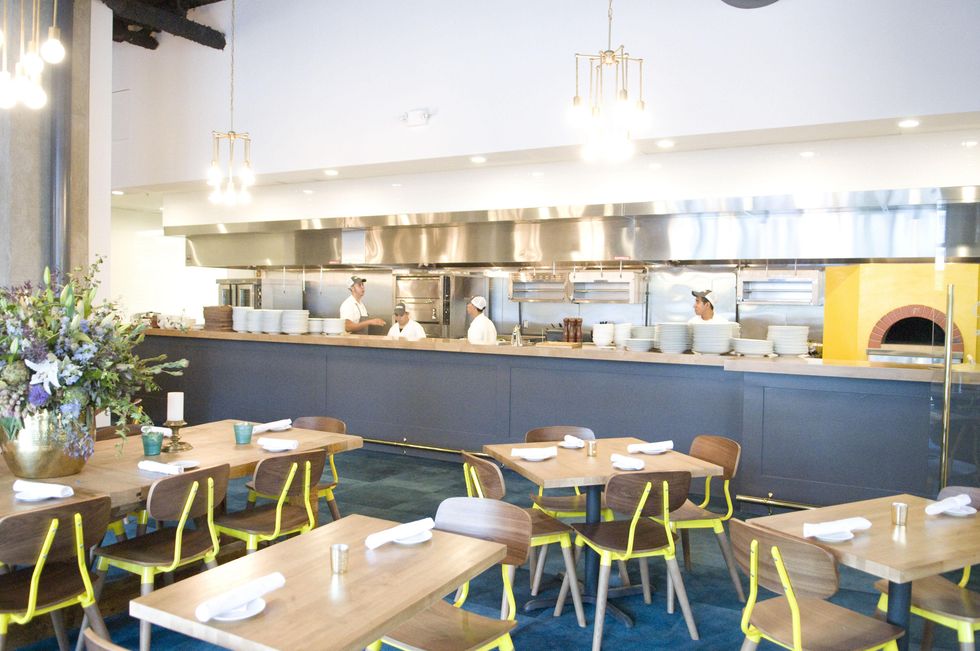 Coppa Osteria Houston dining room with open kitchen September 2013