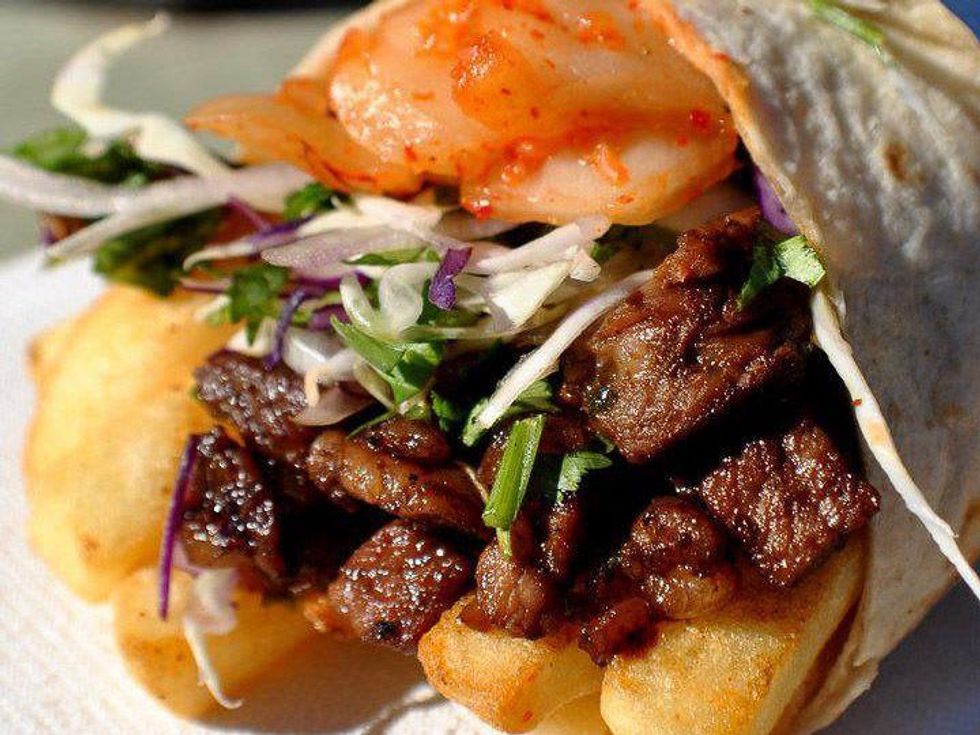 Coreanos Houston food truck Korean barbecue soft taco with fries