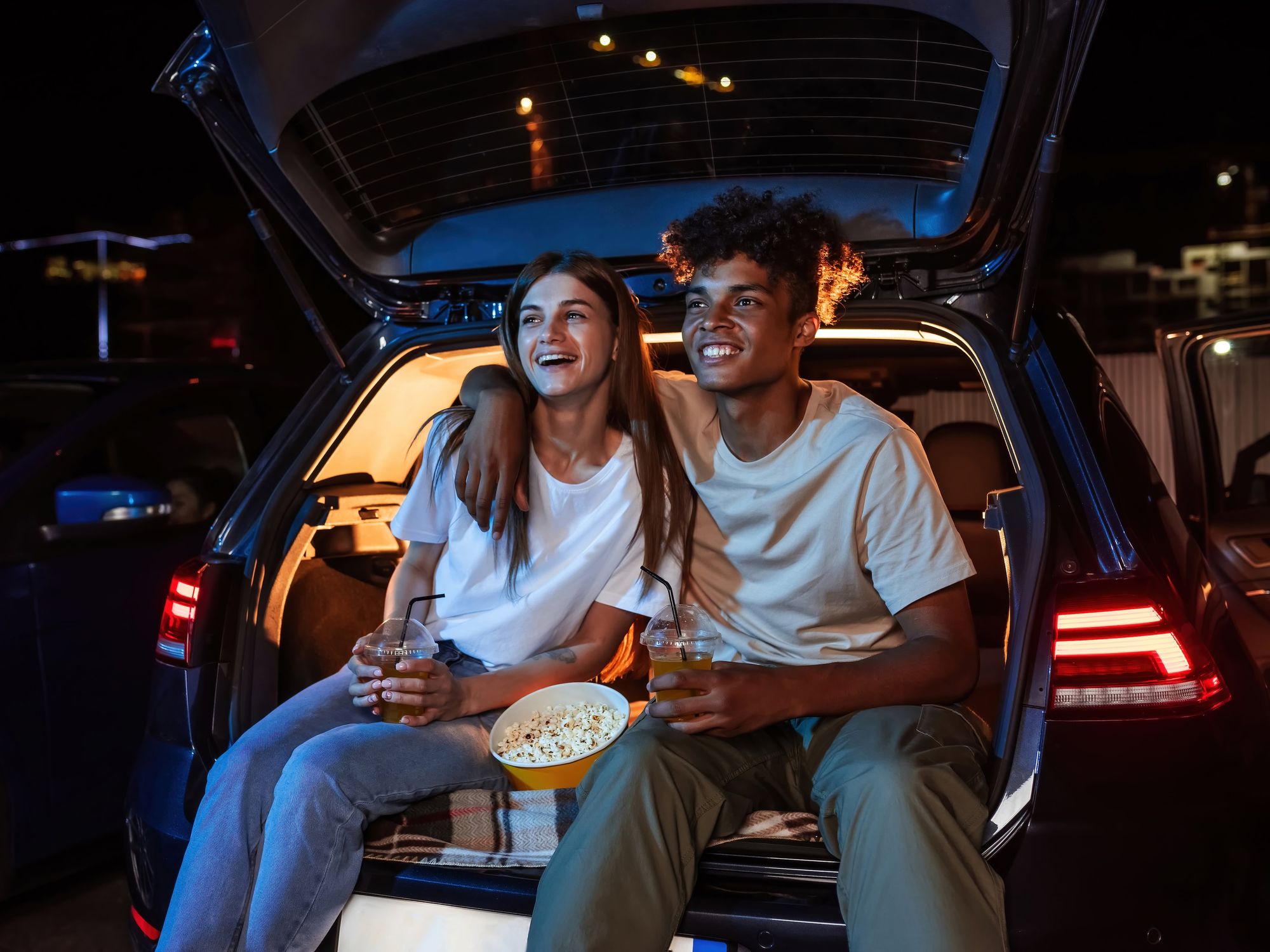 Couple at drive-in movie
