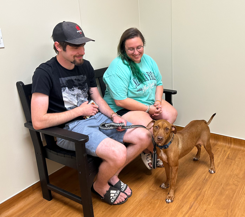 Couple with dog at the vet