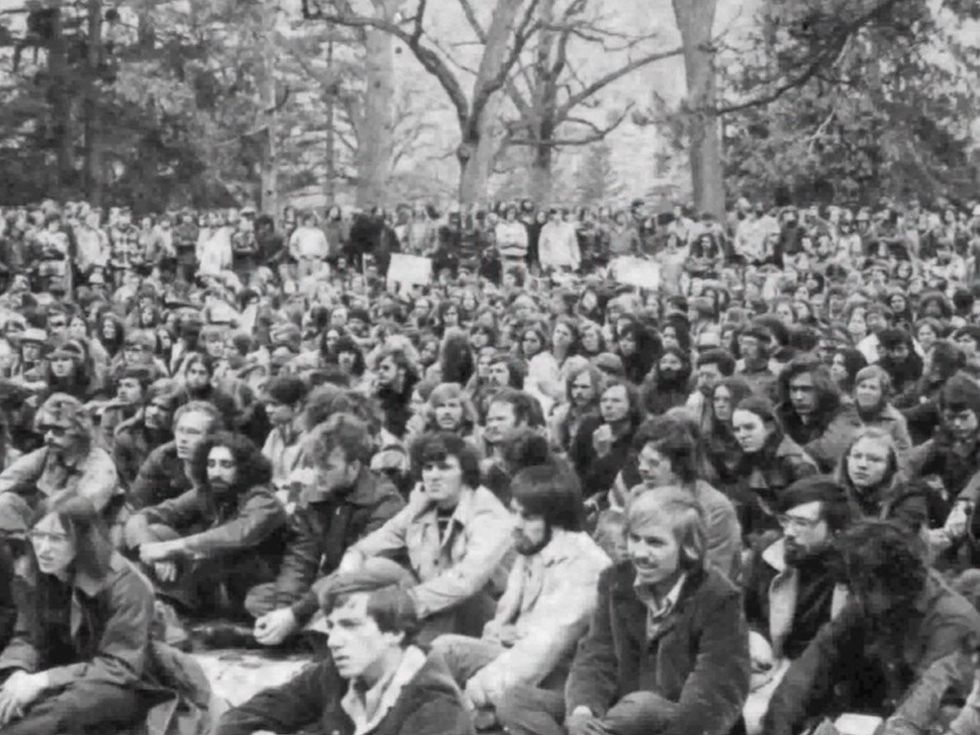crowd in Greenwich Village