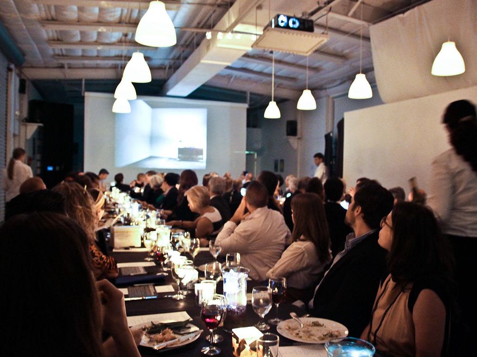crowd, venue, dinner at the Bill Viola Aurora Picture Show Award party October 2013