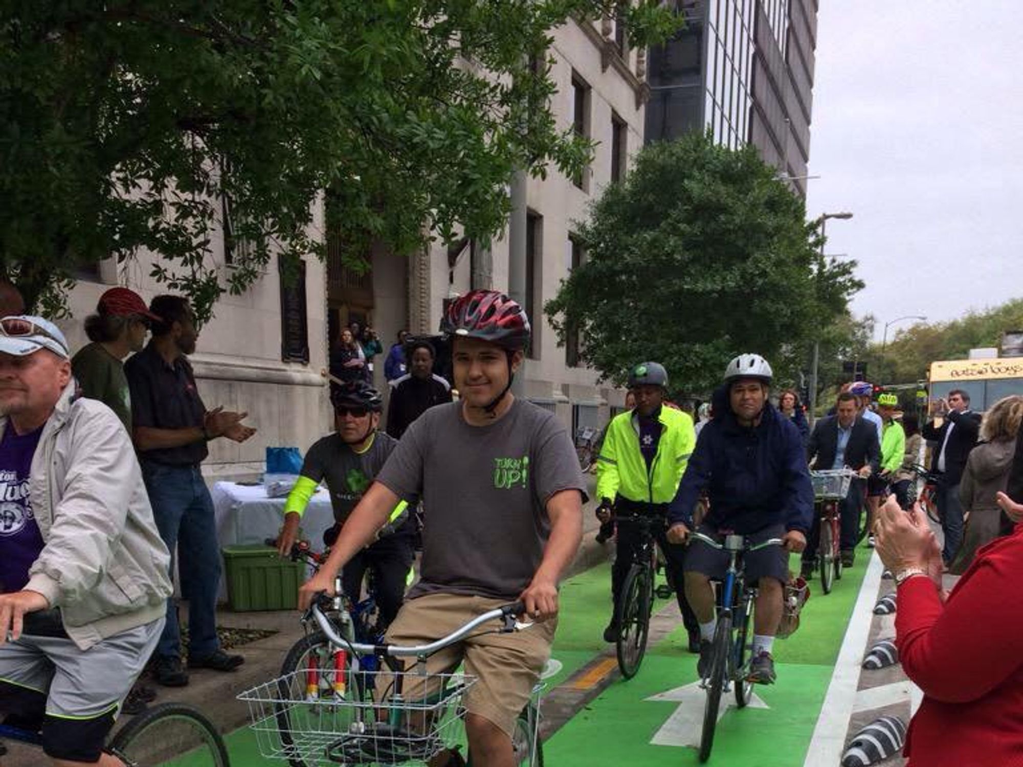Cyclists Downtown Bicycle Park Connector two-way bike track March 2015