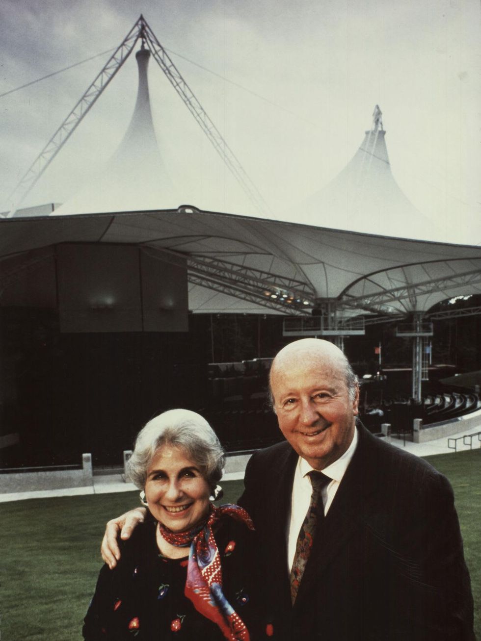 Cynthia and George Mitchell at opening of the Cynthia Woods Mitchell Pavilion in The Woodlands in 1990