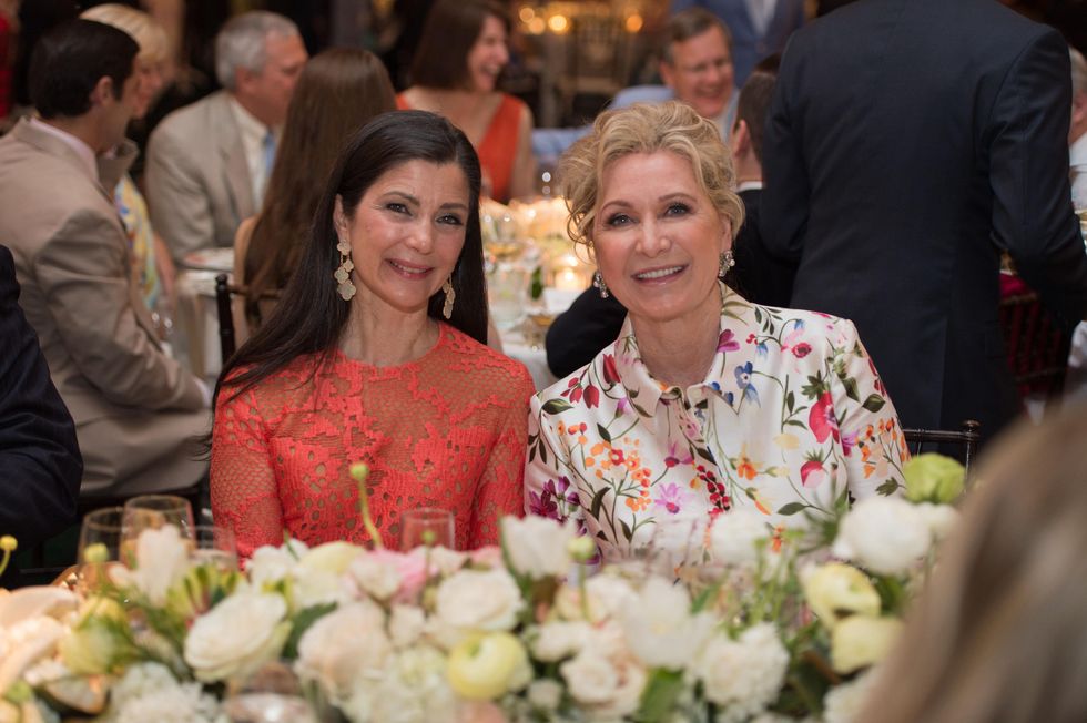 Cynthia Petrello, left, and Carol Linn at the Bayou Bend Garden Party March 2015
