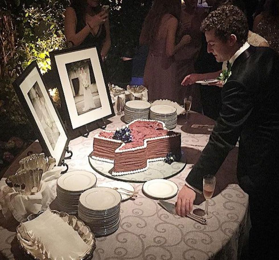 Daniel Zilkha and Texas-shaped cake at wedding