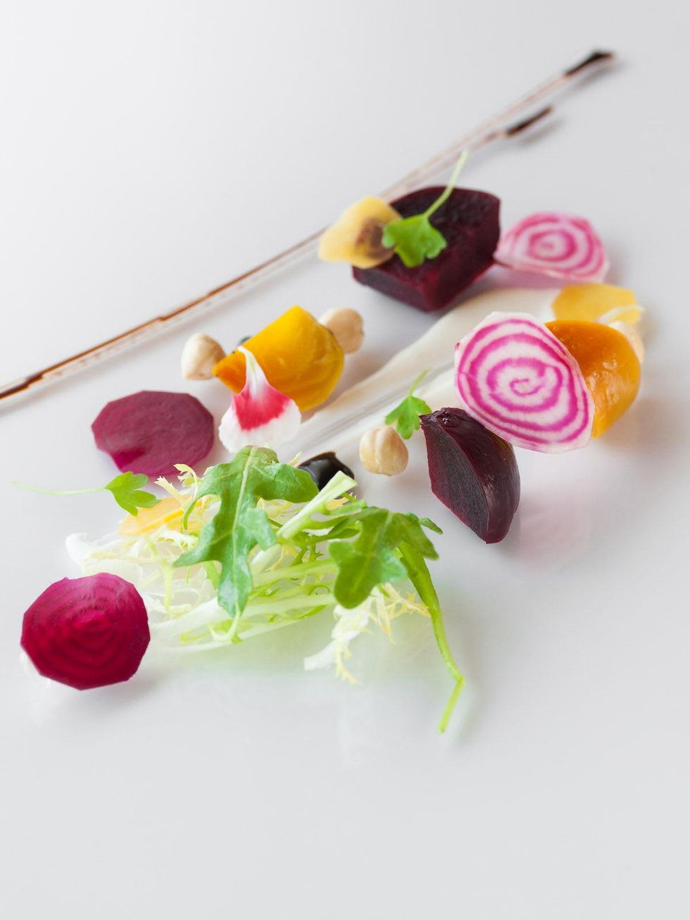 David Coffman new chef at Up Restaurant October 2013 Daivd Coffman new chef at Up Restaurant October 2013 Beet Salad- Champagne Cured Red and Yellow Beets, Raw Candy Striped Beets, Yuzu Goat Cheese Mousse and Caramelized Hazelnuts