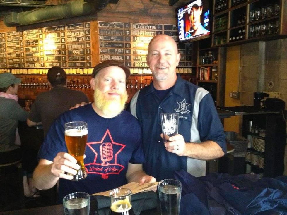 Denman and Brown broadcasting from a pint day at Hay Merchant April 2013 craft beer radio show