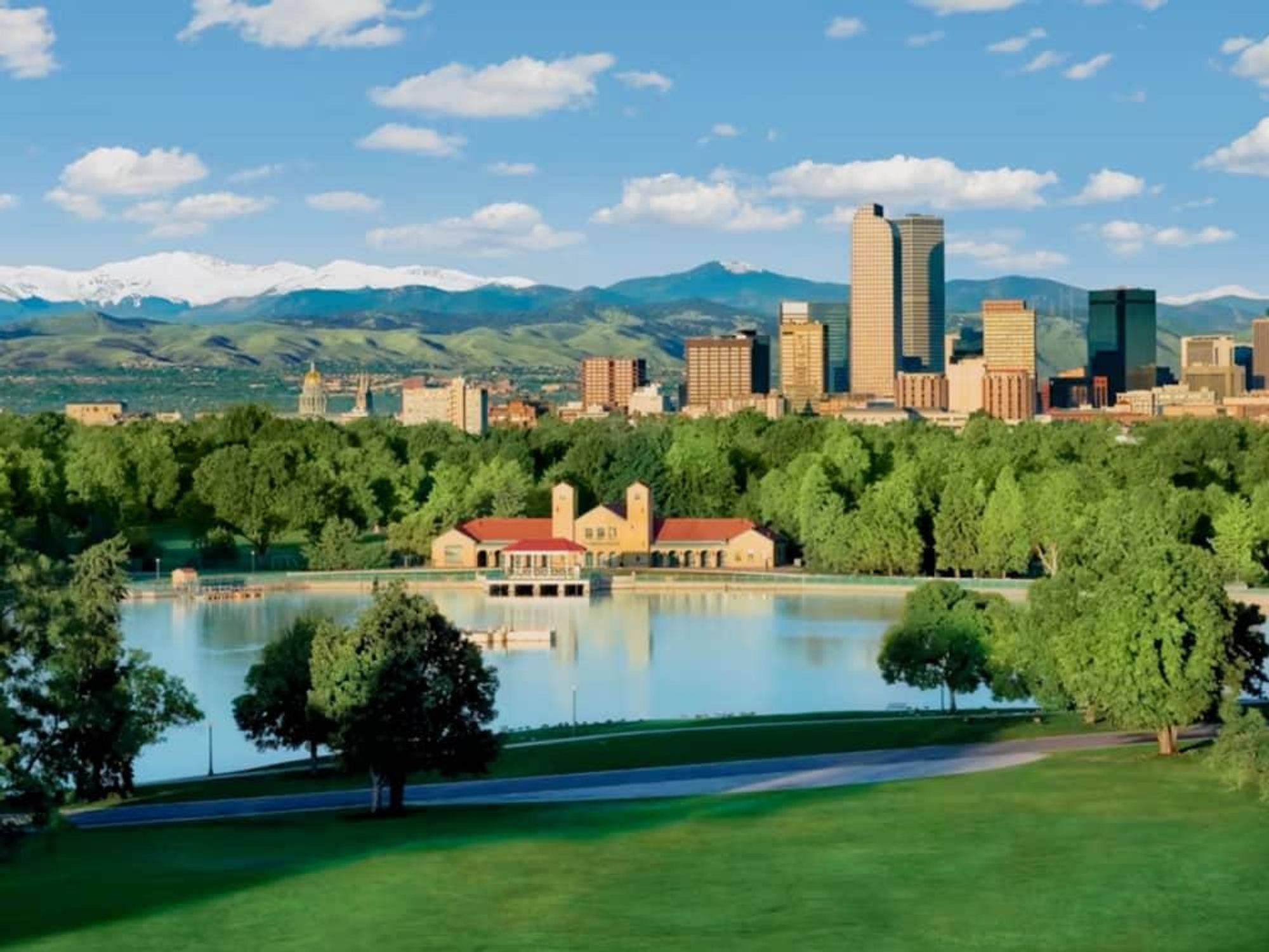 Denver skyline lake