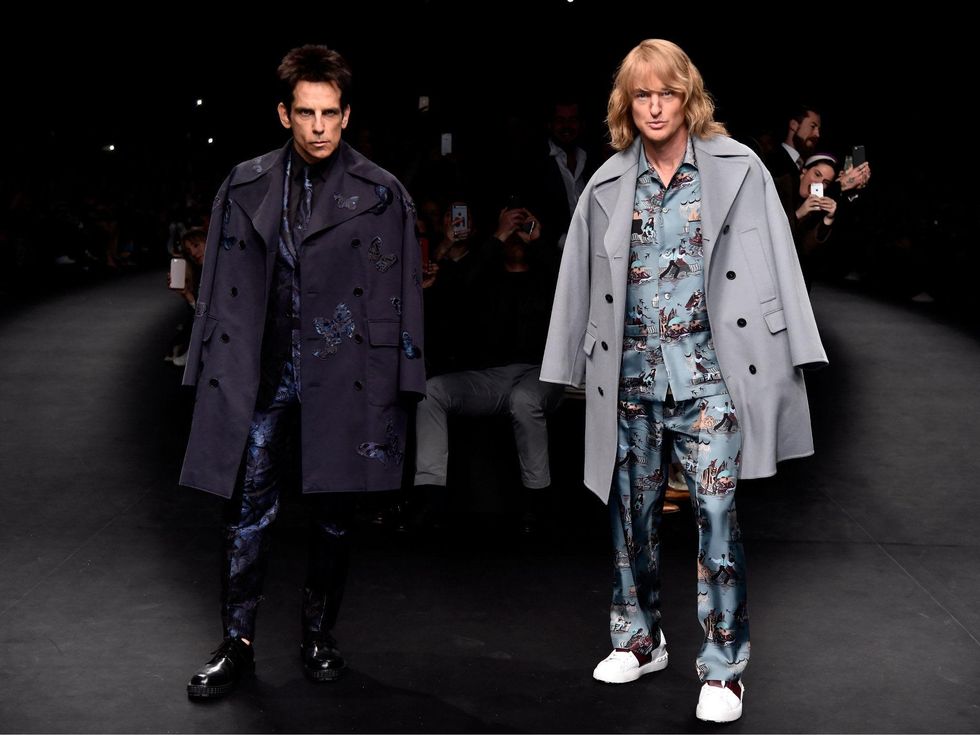 Derek Zoolander (Ben Stiller) and Hansel (Owen Wilson) walk the runway at the Valentino Fashion Show during Paris Fashion Week