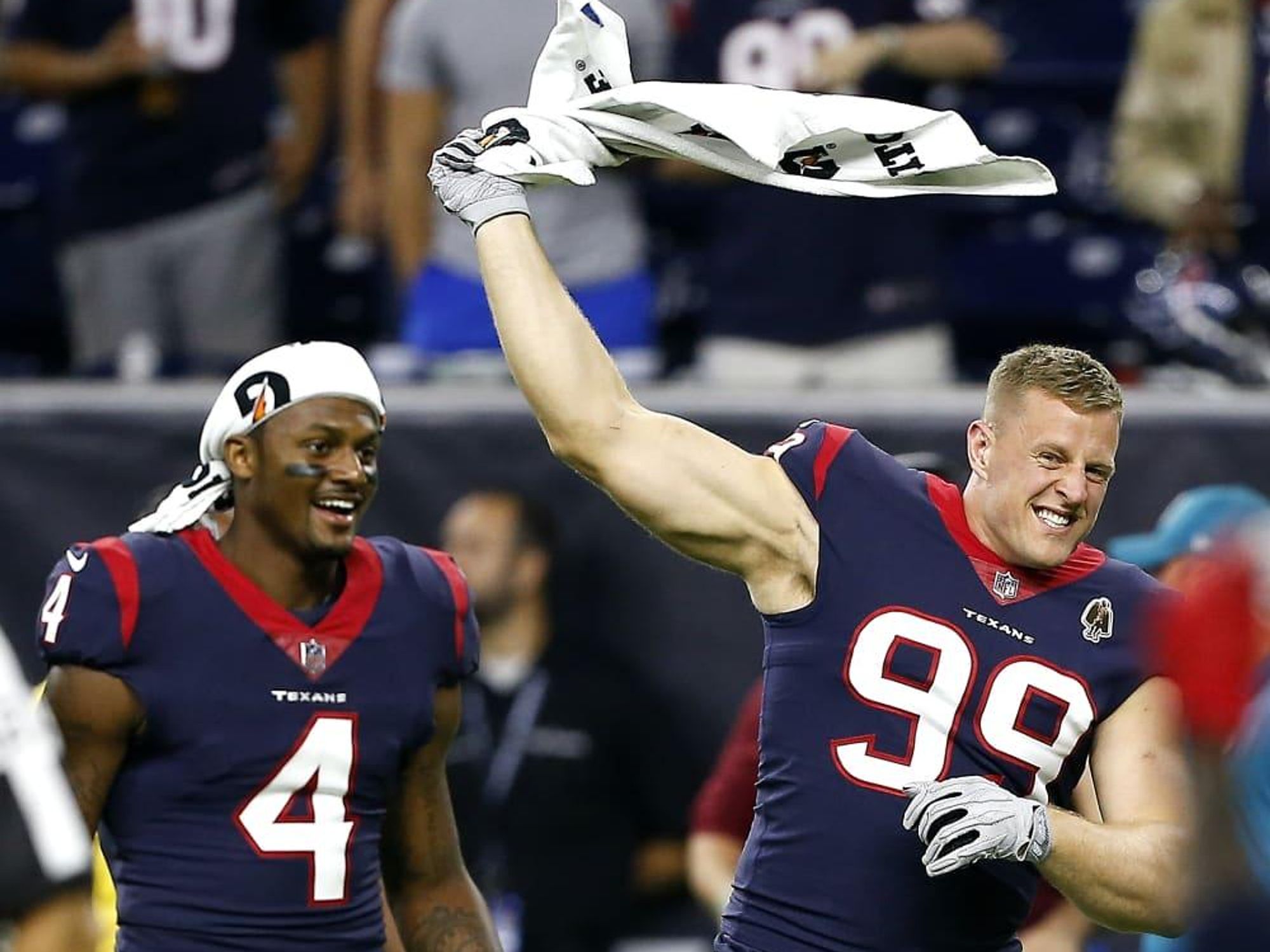 Deshaun Watson JJ Watt celebrating towels