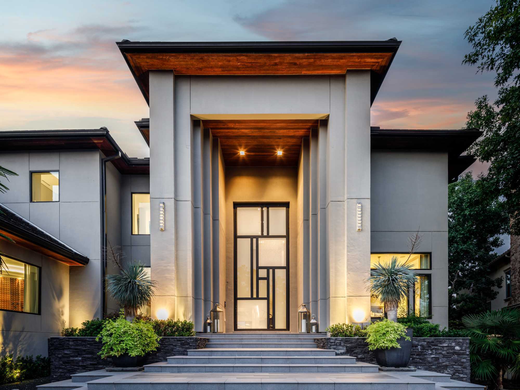 Detail of the 18-foot front door of 3201 Noble Lakes Lane.