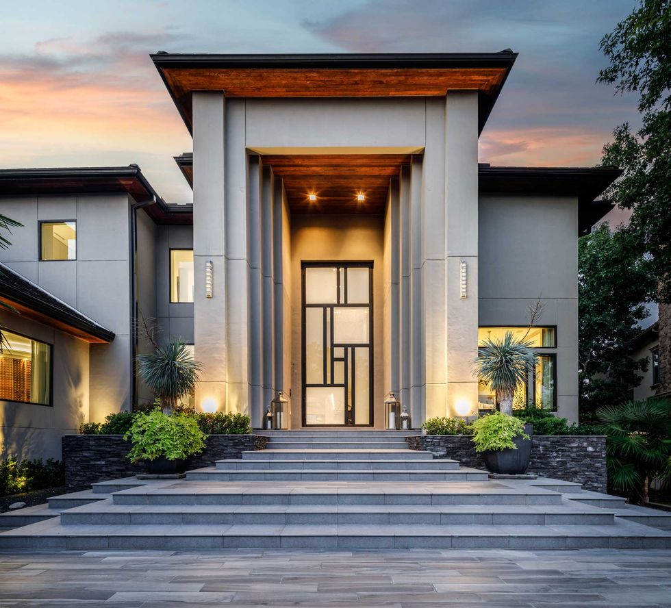 Detail of the 18-foot front door of 3201 Noble Lakes Lane.
