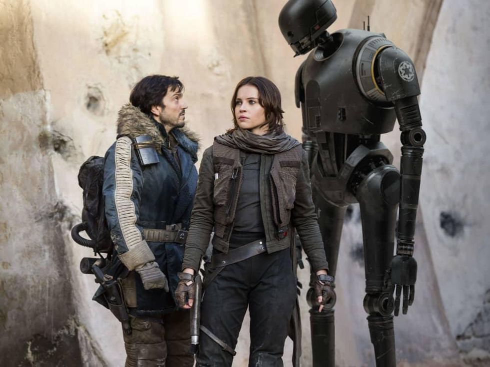 Diego Luna, Felicity Jones, and Alan Tudyk in Rogue One: A Star Wars Story