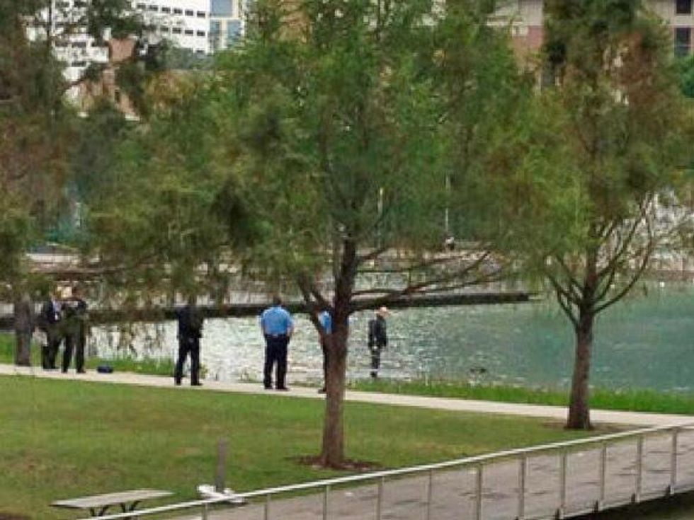 Discovery Green, pond, body, April 2013