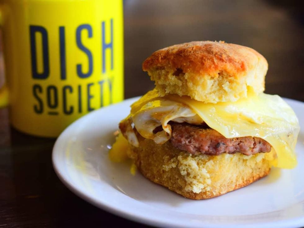 Dish Society Sausage Egg Cheese biscuit