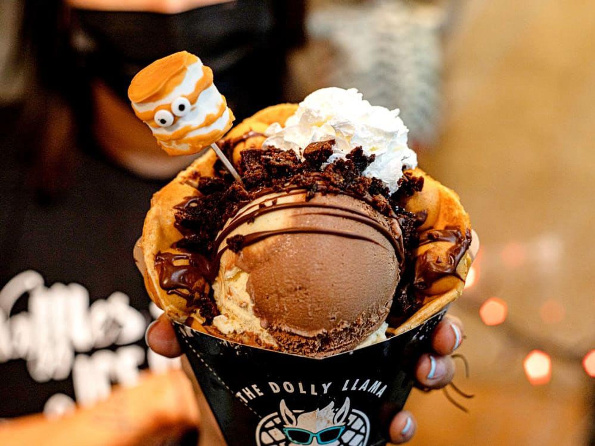 Dolly Llama waffles and ice cream